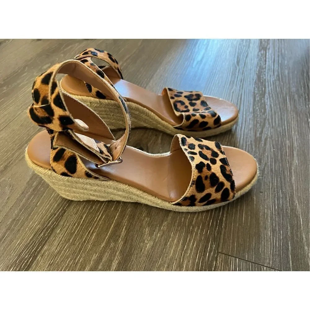 J. Crew Espadrille Léopard Wedge Sandals Size 9.5 NEW